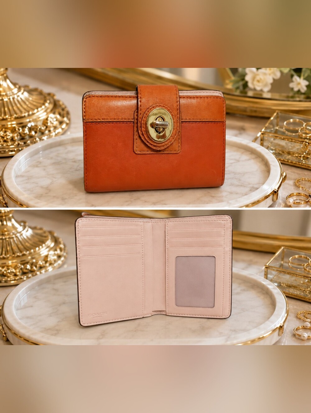 Vintage Coach Y2K Legacy Colorblock Leather Turnlock Bifold Wallet Orange Blush - Picture 4 of 12
